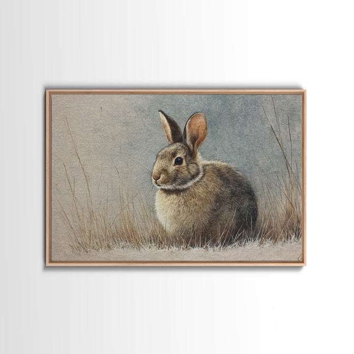 Curious Rabbit in a Soft Watercolor Meadow Framed Canvas Print, Animal Art, Cat Art, Living Room Decor, Fine Art, Creature, ANI-3x2-81