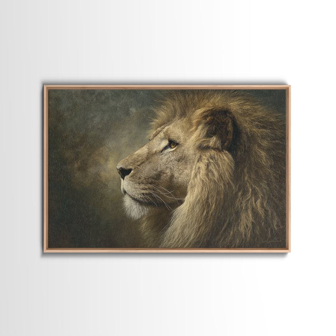 Regal Lion Profile Framed Canvas Print, Animal Art, Safari Nursery Decor, Living Room Decor, Fine Art, Creature, ANI-3x2-85