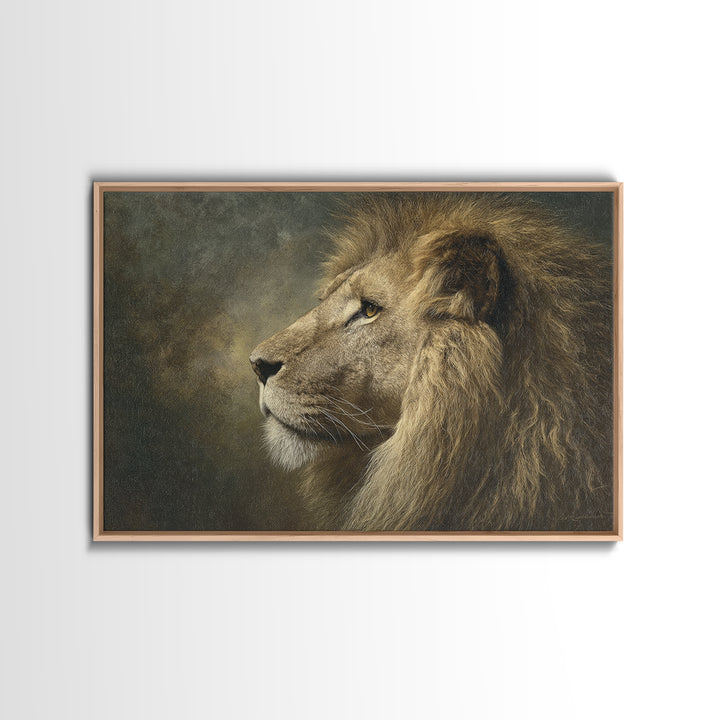 Regal Lion Profile Framed Canvas Print, Animal Art, Safari Nursery Decor, Living Room Decor, Fine Art, Creature, ANI-3x2-85