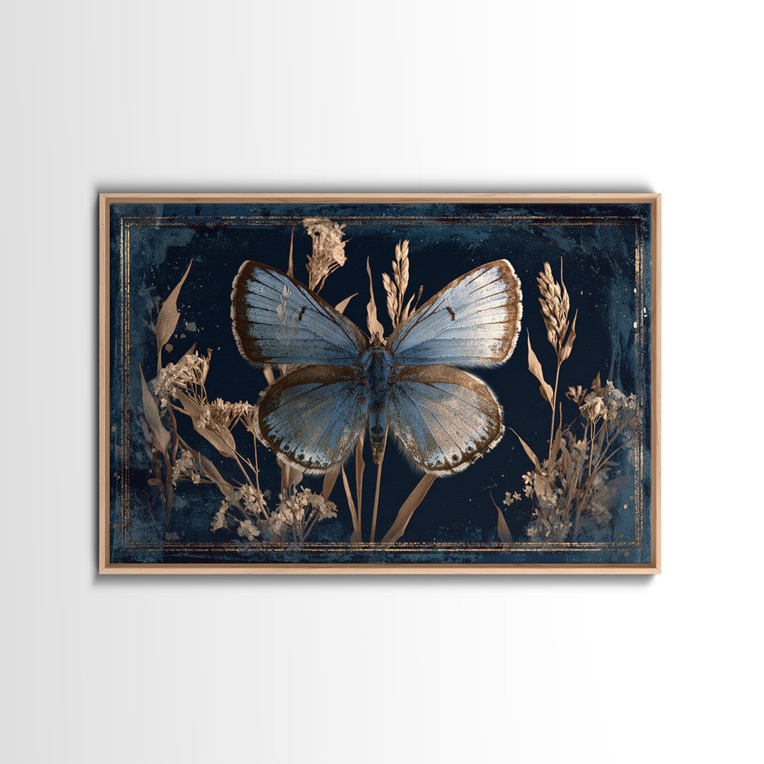 Butterfly Specimen Composition Framed Canvas Print, Animal Art, Minimalist Decor, Living Room Decor, Fine Art, Creature, ANI-3x2-99