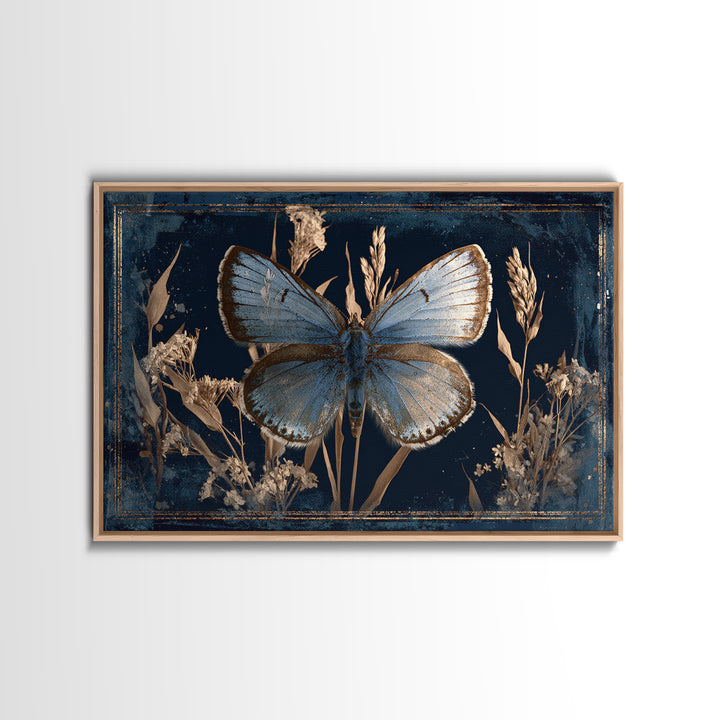 Butterfly Specimen Composition Framed Canvas Print, Animal Art, Minimalist Decor, Living Room Decor, Fine Art, Creature, ANI-3x2-99