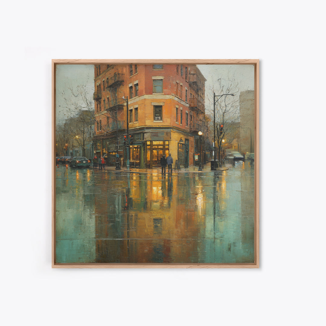 Moody City Scene Reflected Canvas Print, Art, Abstract Art, Living Room Decor, Fine Art, Pink Wall Art, Horizontal Wall Art, ART-1x1-10