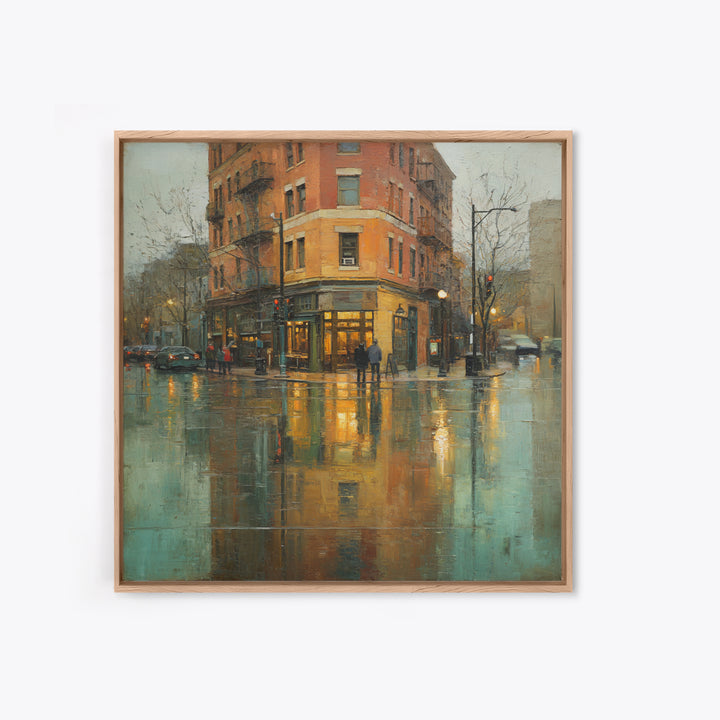 Moody City Scene Reflected Canvas Print, Art, Abstract Art, Living Room Decor, Fine Art, Pink Wall Art, Horizontal Wall Art, ART-1x1-10