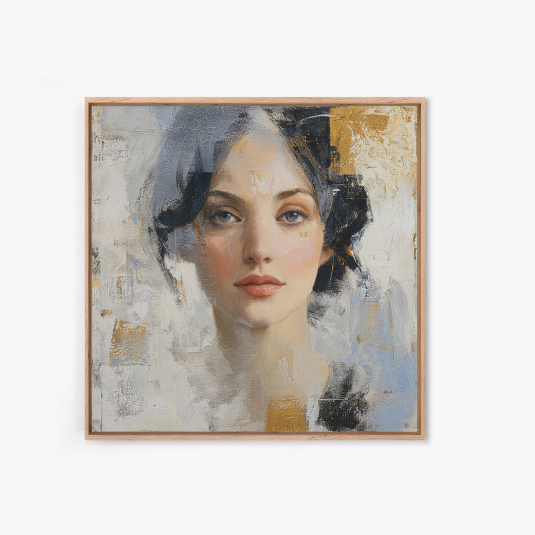 Expressive Portrait with Dramatic Light and Textured Framed Canvas Print, Art, Horizontal Wall Art, Living Room Decor, Fine Art, ART-1x1-100