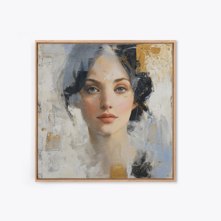 Expressive Portrait with Dramatic Light and Textured Framed Canvas Print, Art, Horizontal Wall Art, Living Room Decor, Fine Art, ART-1x1-100