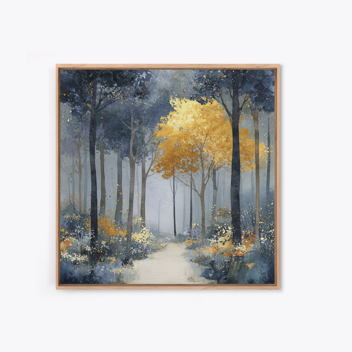 Woodland Path with Golden Autumn Atmosphere Canvas Print, Art, Metal Wall Art, Living Room Decor, Fine Art, Textured Wall Art, ART-1x1-23