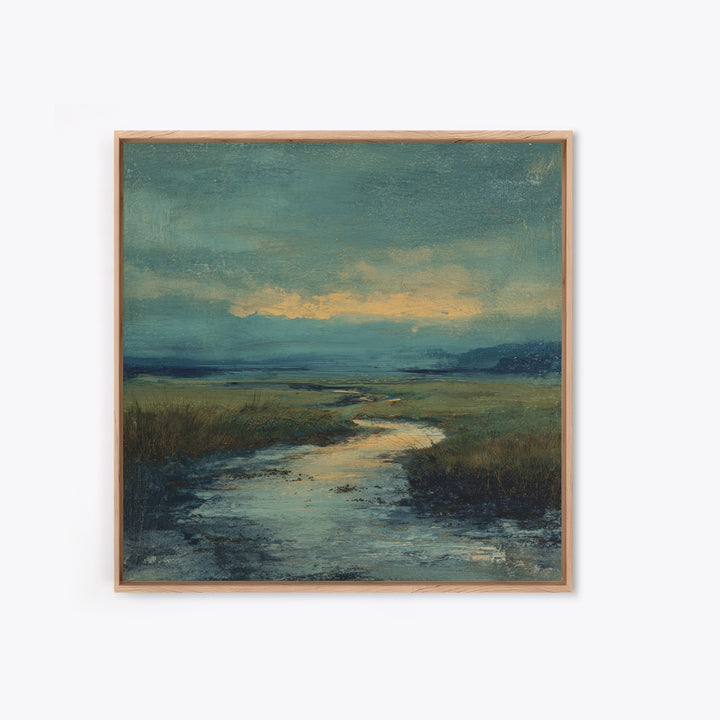 Classic Landscape with Winding River and Atmospheric Framed Canvas Print, Art, Art Nouveau, Living Room Decor, Oil Painting, ART-1x1-27