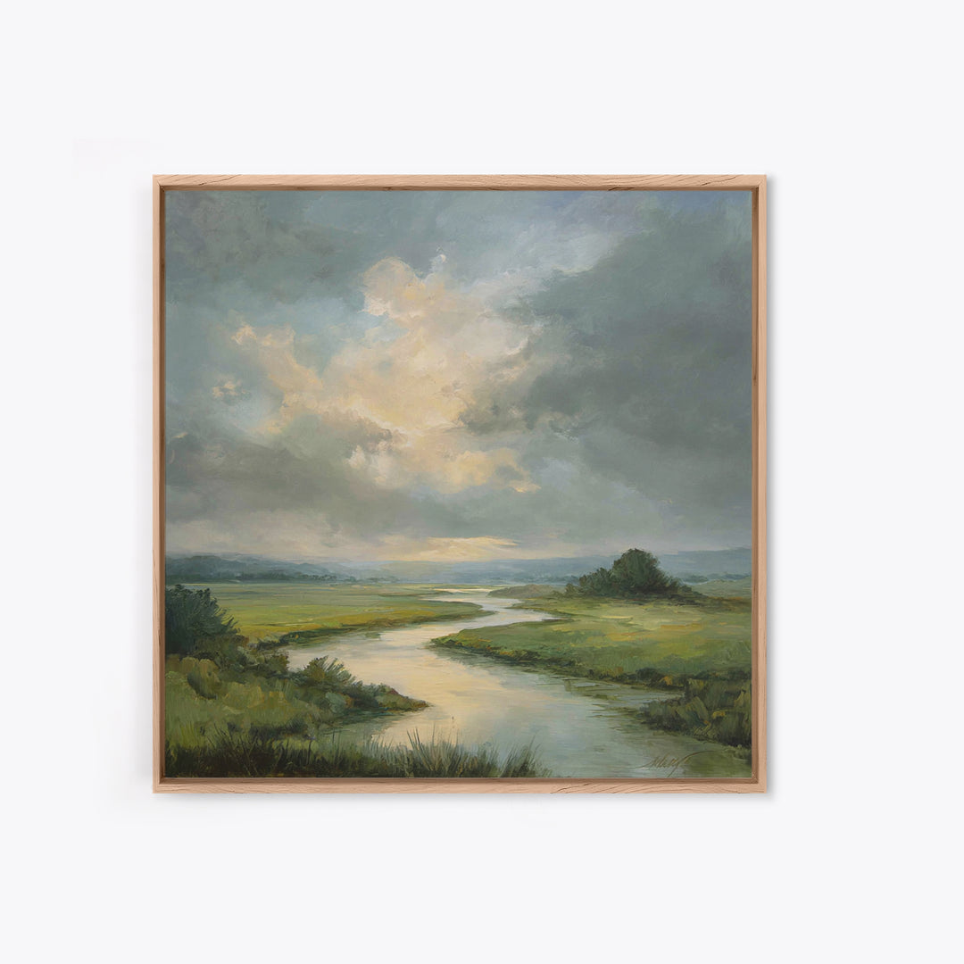 Classic Landscape with Winding River and Atmospheric Canvas Print, Art, Art Commission, Living Room Decor, Fine Art, ART-1x1-3