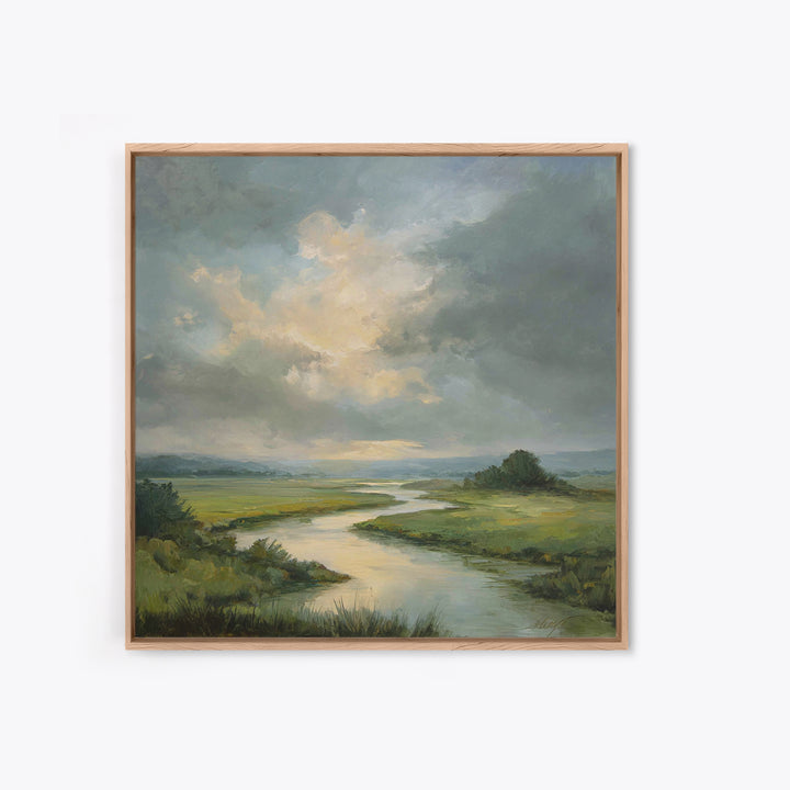 Classic Landscape with Winding River and Atmospheric Canvas Print, Art, Art Commission, Living Room Decor, Fine Art, ART-1x1-3