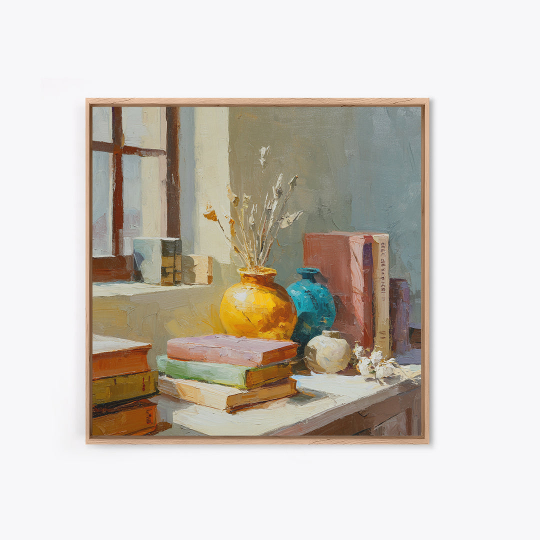 Sunlit Interior Still Life Framed Canvas Print, Art, Prints Wall Art, Living Room Decor, Fine Art, Fine Art Print, ART-1x1-38