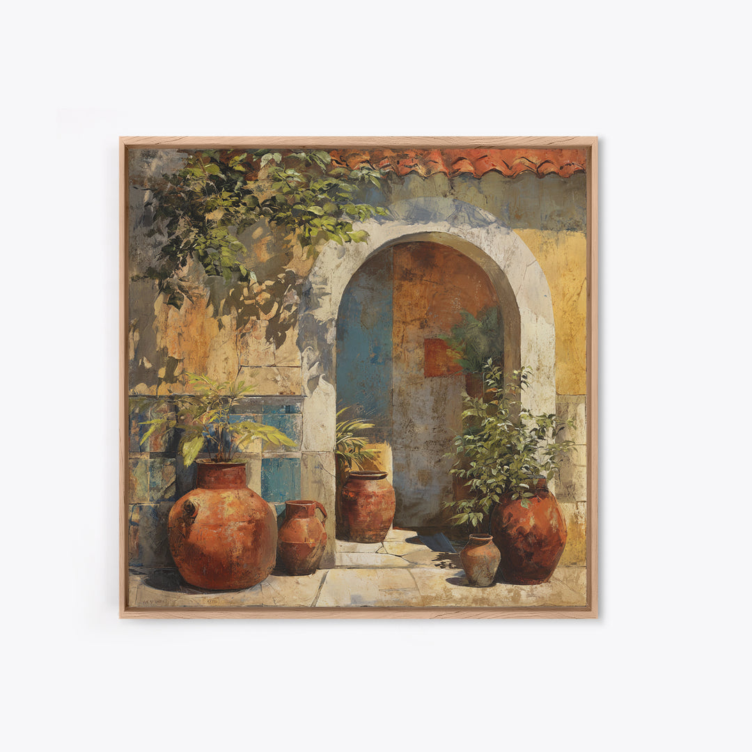 Architectural Archway in Warm Mediterranean Light Framed Canvas Print, Art, Textured Wall Art, Living Room Decor, Fine Art, ART-1x1-46