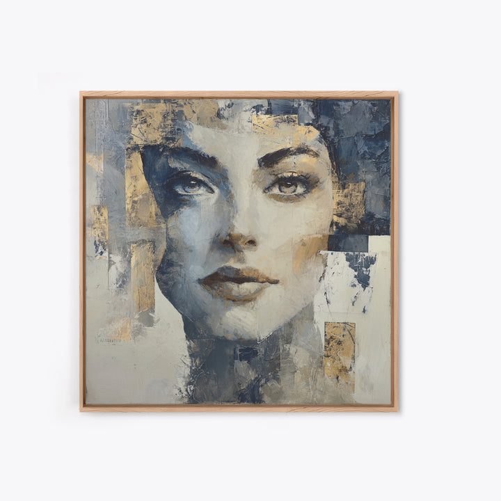 Expressive Portrait with Dramatic Light and Textured Framed Canvas Print, Art, Ai Art, Living Room Decor, Fine Art, ART-1x1-52