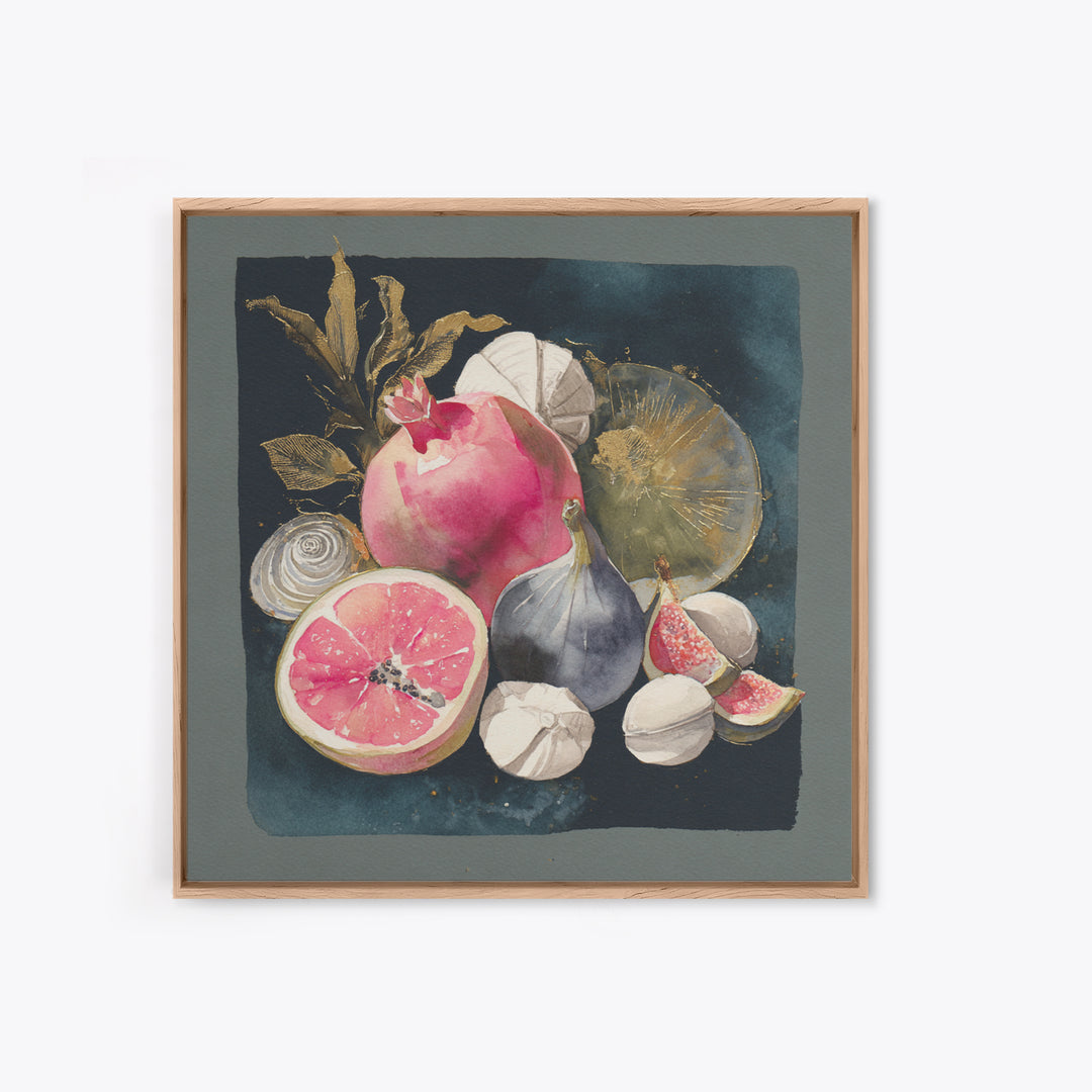 Bold Pop Fruit Composition Framed Canvas Print, Art, Abstract Art, Living Room Decor, Fine Art, Pink Wall Art, ART-1x1-64
