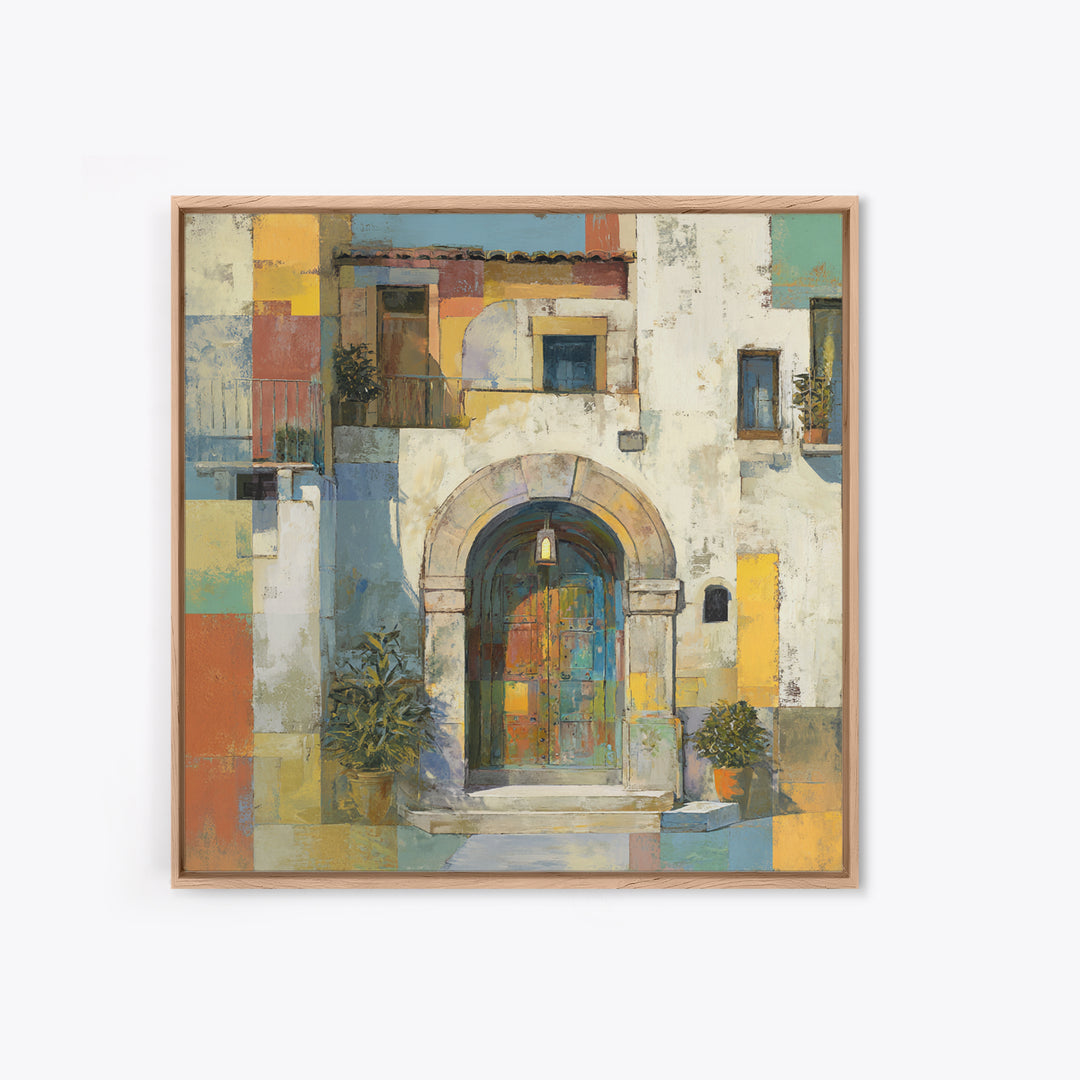 Architectural Archway in Warm Mediterranean Light Framed Canvas Print, Art, Textured Wall Art, Living Room Decor, Fine Art, ART-1x1-70