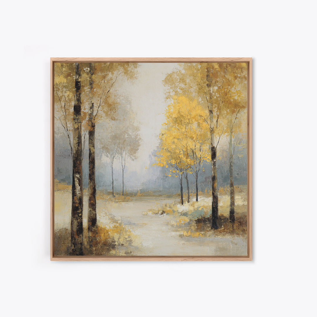 Woodland Path with Golden Autumn Atmosphere Framed Canvas Print, Art, Printable Art, Living Room Decor, Fine Art, ART-1x1-71