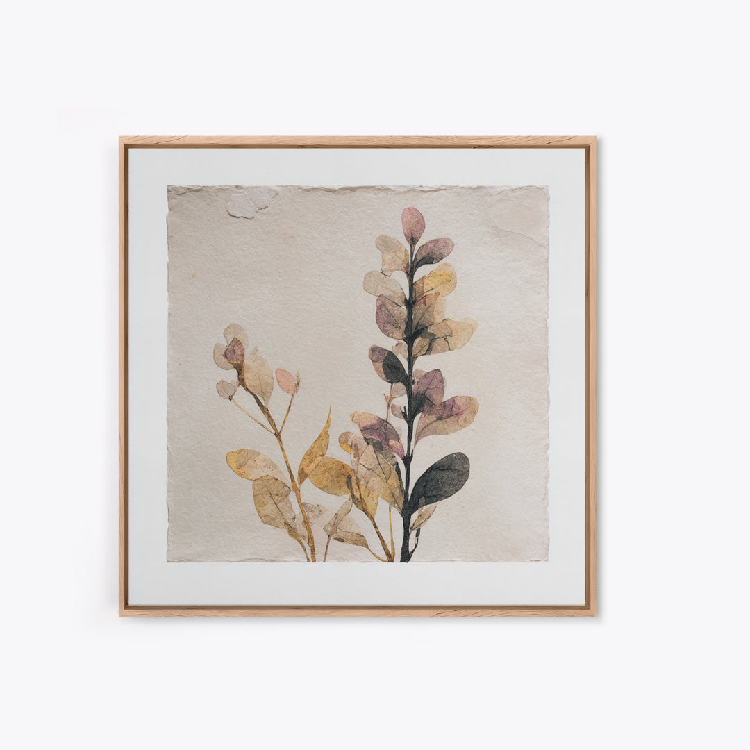 Minimal Botanical Ink Drawing on Handmade Paper Canvas Print, Art, Neutral Decor, Living Room Decor, Fine Art, ART-1x1-77