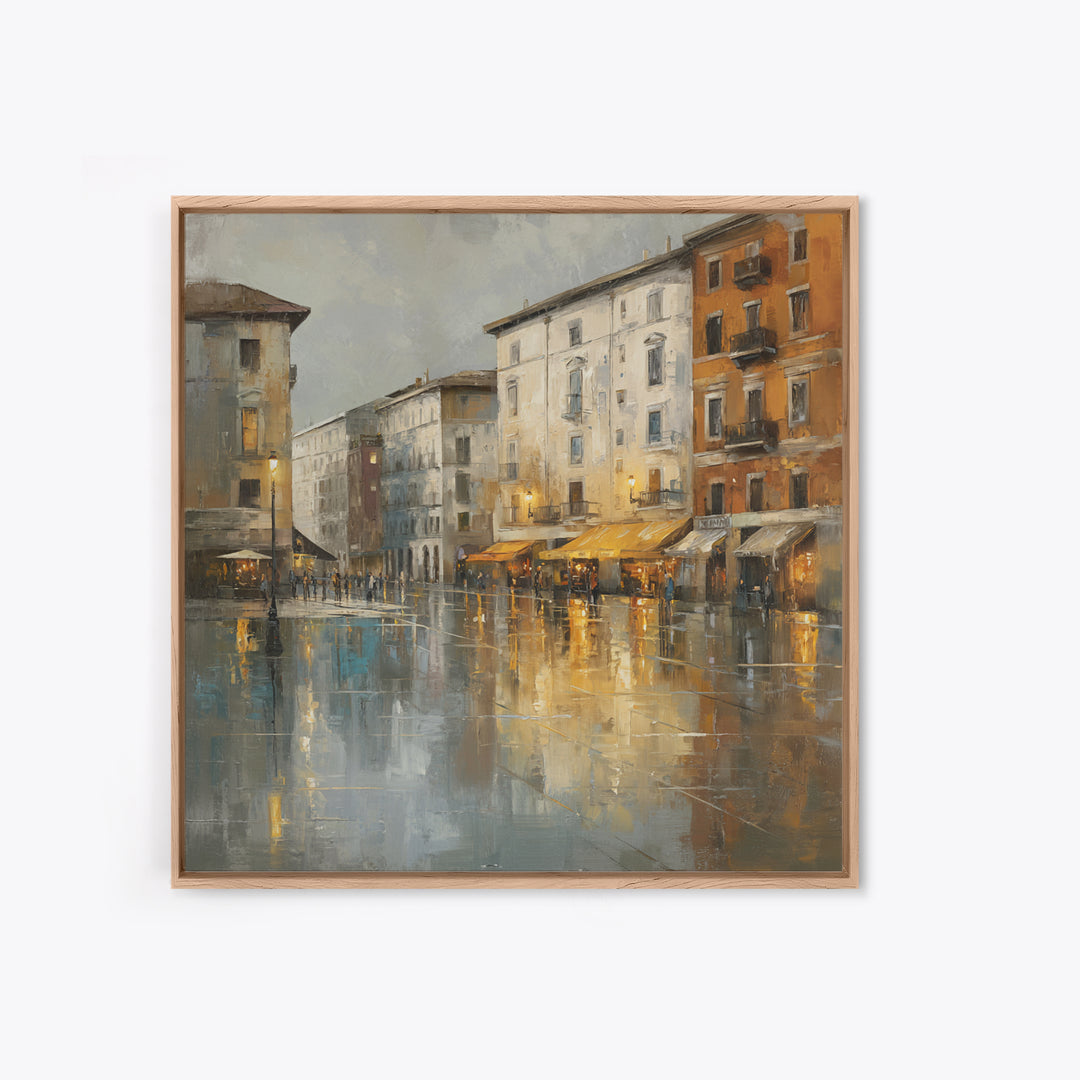 Moody City Scene Reflected Canvas Print, Art, Boho Wall Art, Living Room Decor, Oil Painting, Textured Painting, ART-1x1-82