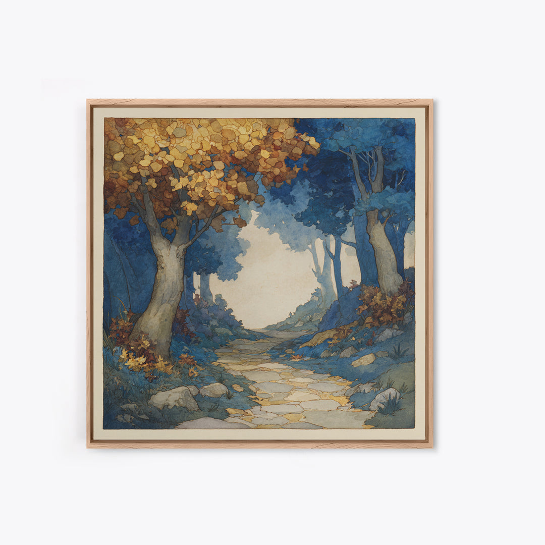 Woodland Path with Golden Autumn Atmosphere Canvas Print, Art, Horizontal Wall Art, Living Room Decor, Fine Art, ART-1x1-95