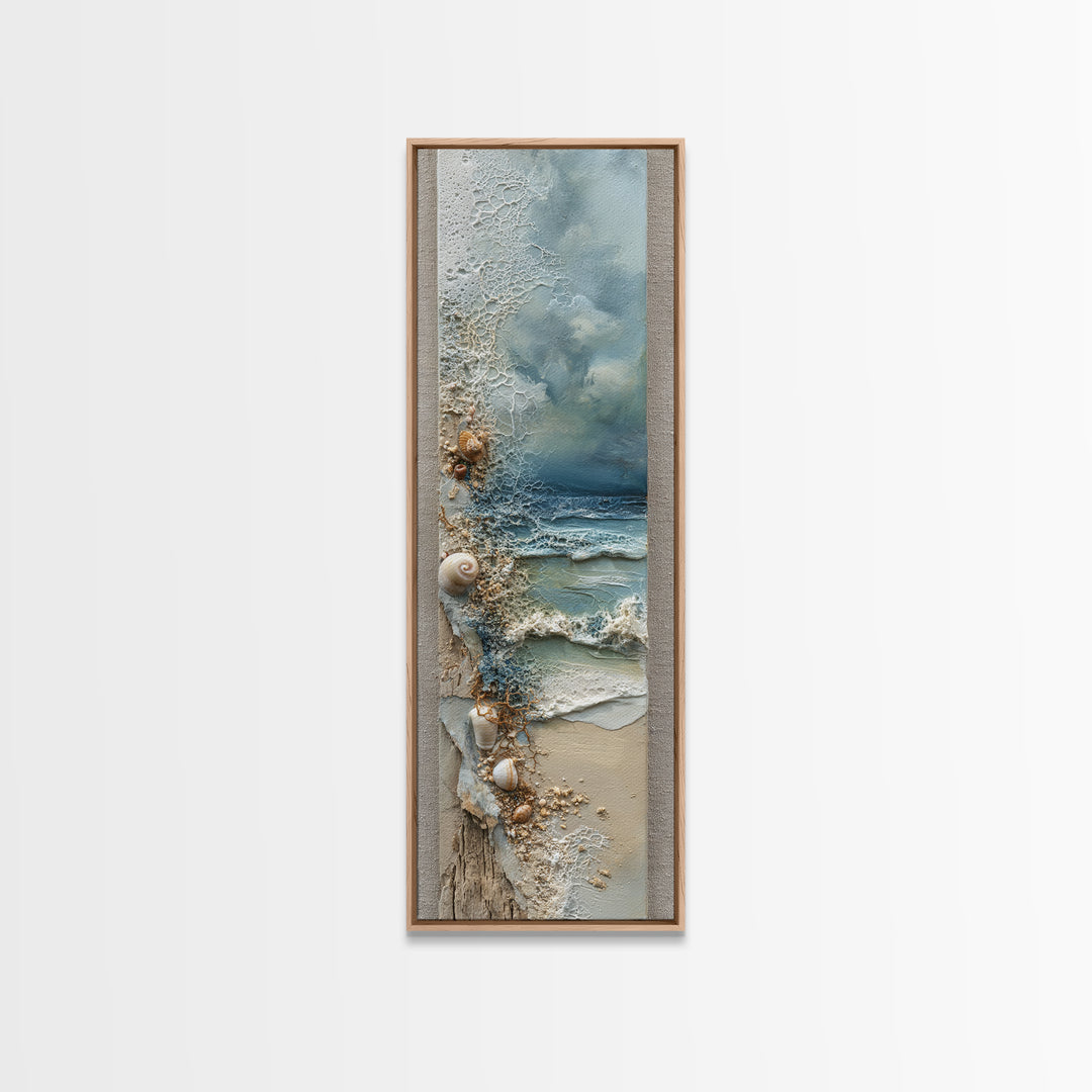 Dramatic Seascape with Foam and Storm Clouds Canvas Print, Art, Boho Wall Art, Living Room Decor, Oil Painting, ART-1x3-12