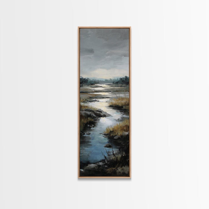 Classic Landscape with Winding River and Atmospheric Framed Canvas Print, Art, Fine Art Print, Living Room Decor, Fine Art, ART-1x3-15