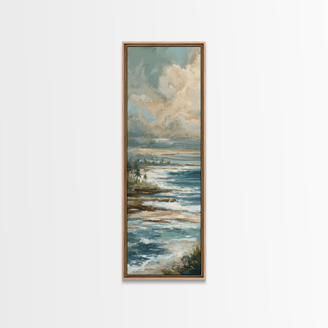 Dramatic Seascape with Foam and Storm Clouds Framed Canvas Print, Art, Neutral Decor, Living Room Decor, Fine Art, ART-1x3-36