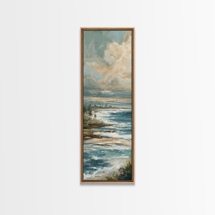 Dramatic Seascape with Foam and Storm Clouds Framed Canvas Print, Art, Neutral Decor, Living Room Decor, Fine Art, ART-1x3-36