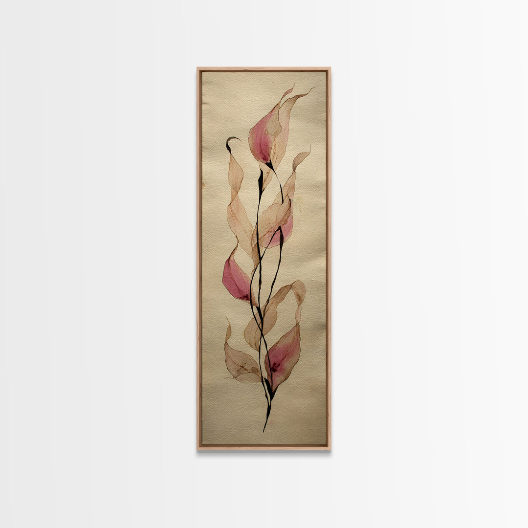 Minimal Botanical Ink Drawing on Handmade Paper Canvas Print, Art, Art Deco, Living Room Decor, Fine Art, Printable Art, ART-1x3-41
