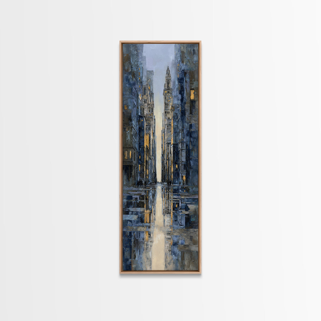 Moody City Scene Reflected Framed Canvas Print, Art, Prints Wall Art, Living Room Decor, Fine Art, Fine Art Print, ART-1x3-46