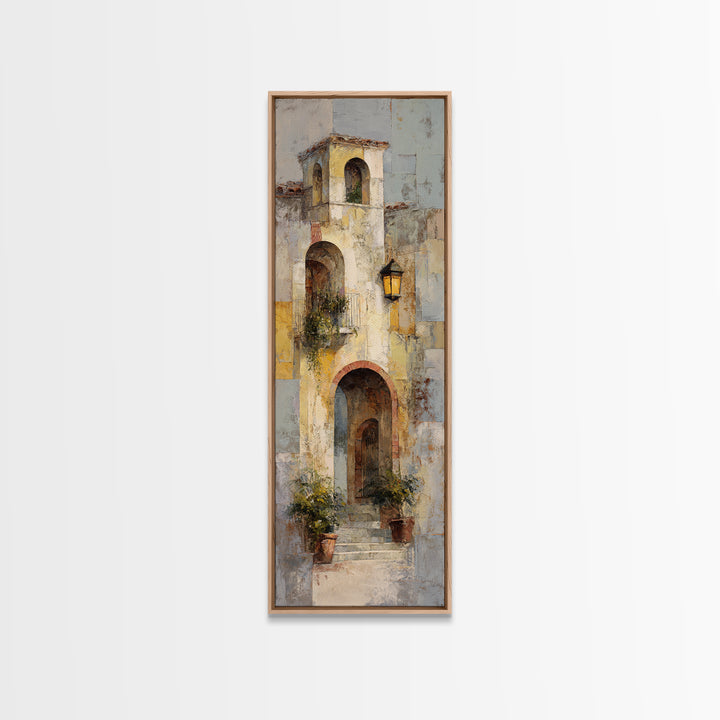 Architectural Archway in Warm Mediterranean Light Framed Canvas Print, Art, Black Art, Living Room Decor, Watercolor Art, ART-1x3-58