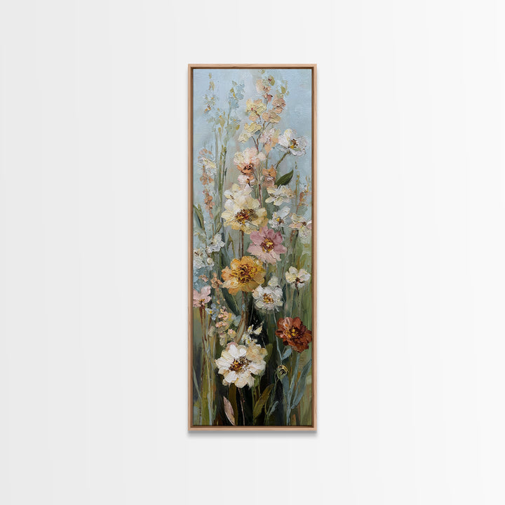 Painterly Meadow with Loose Impressionist Flowers Framed Canvas Print, Art, Large Wall Art, Living Room Decor, Oil Painting, ART-1x3-75