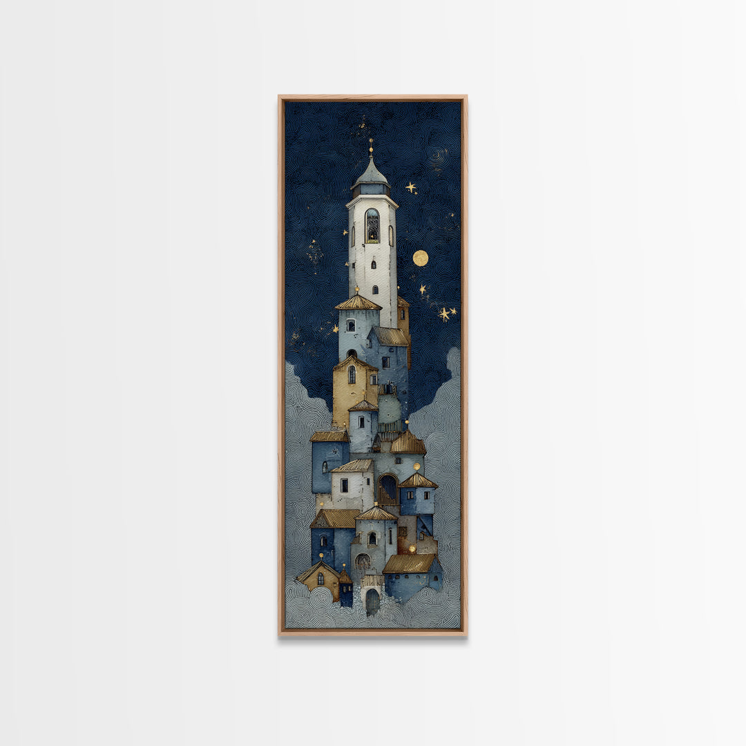 Naive Folk Art Village Framed Canvas Print, Art, Printable Wall Art, Living Room Decor, Fine Art, Canvas Art, ART-1x3-80