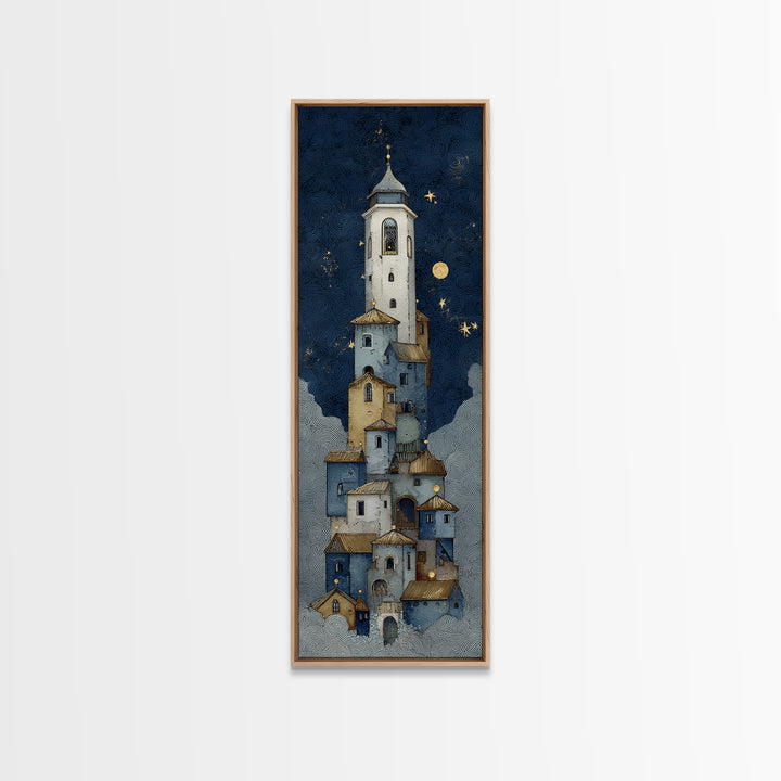 Naive Folk Art Village Framed Canvas Print, Art, Printable Wall Art, Living Room Decor, Fine Art, Canvas Art, ART-1x3-80
