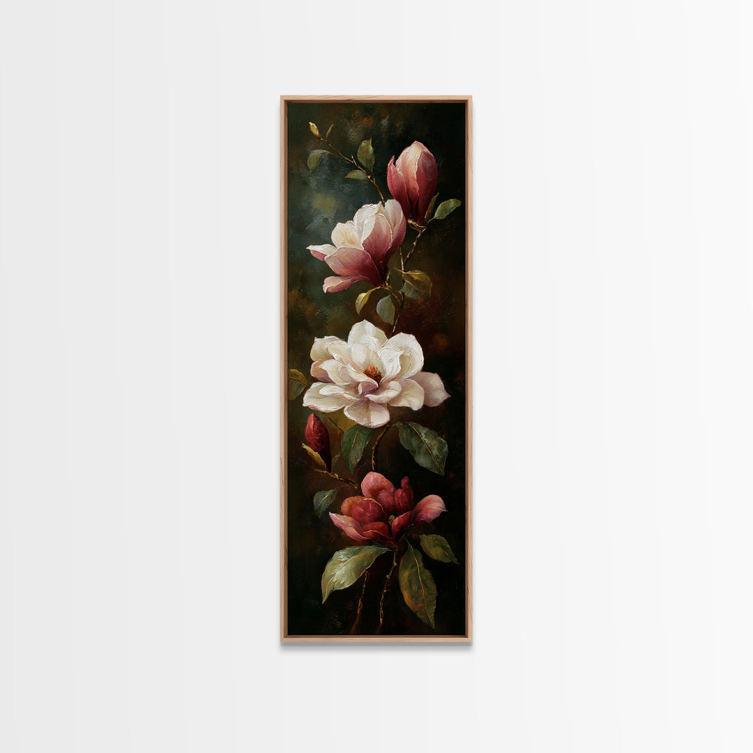 Romantic Floral Oil Painting Framed Canvas Print, Art, Art Commission, Living Room Decor, Fine Art, Black Art, ART-1x3-92