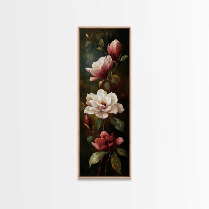 Romantic Floral Oil Painting Framed Canvas Print, Art, Art Commission, Living Room Decor, Fine Art, Black Art, ART-1x3-92