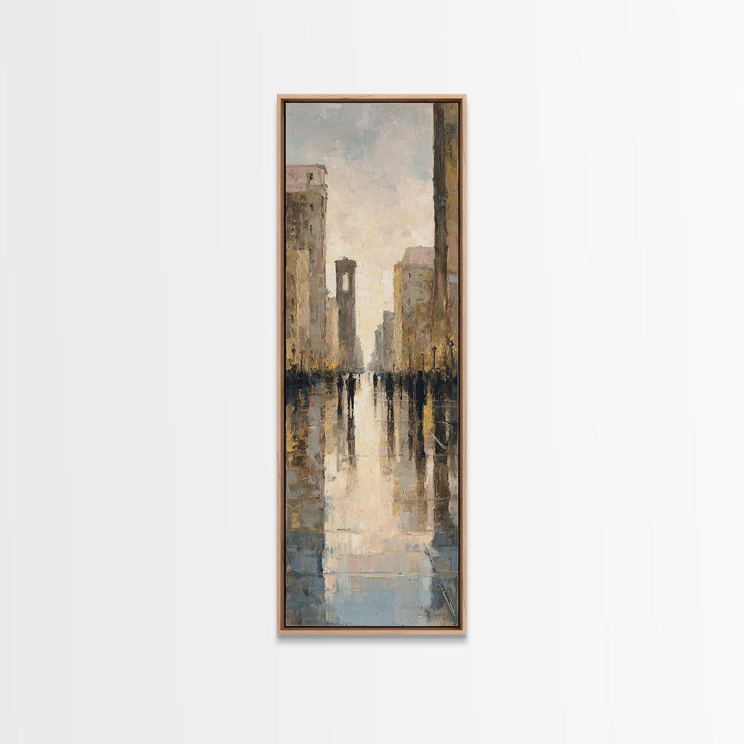 Moody City Scene Reflected Canvas Print, Art, Pink Wall Art, Living Room Decor, Fine Art, Textured Painting, ART-1x3-94