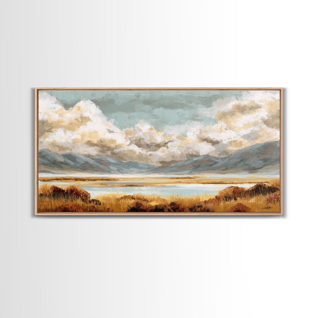 Quiet Mountain Scene Framed Canvas Print, Art, Statement Artwork, Living Room Decor, Fine Art, Digital Art, Printable Wall Art, ART-2x1-13