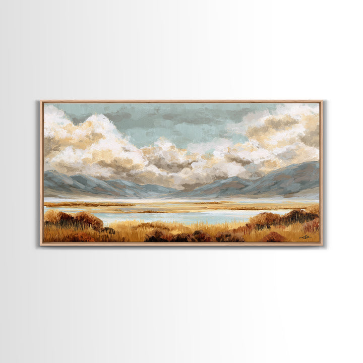 Quiet Mountain Scene Framed Canvas Print, Art, Statement Artwork, Living Room Decor, Fine Art, Digital Art, Printable Wall Art, ART-2x1-13