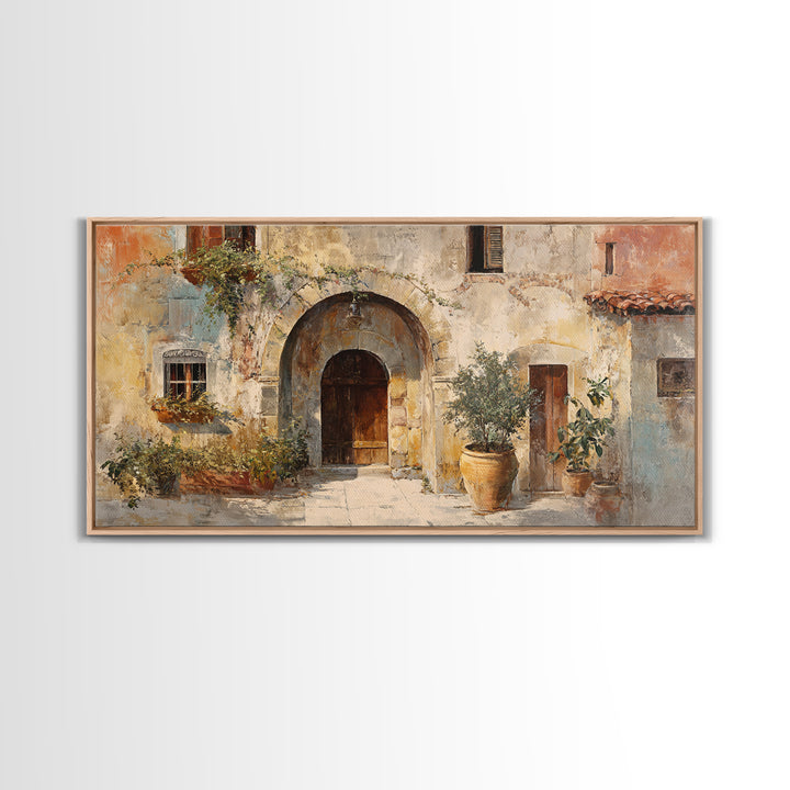 Architectural Archway in Warm Mediterranean Light Framed Canvas Print, Art, Home Decor, Living Room Decor, Fine Art, ART-2x1-18