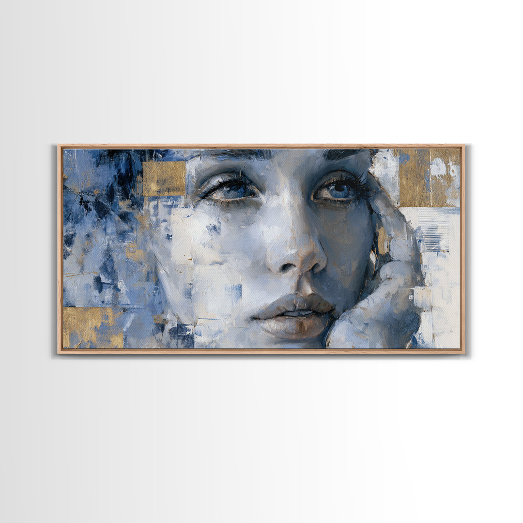 Expressive Portrait with Dramatic Light and Textured Framed Canvas Print, Art, Textured Painting, Living Room Decor, Fine Art, ART-2x1-24