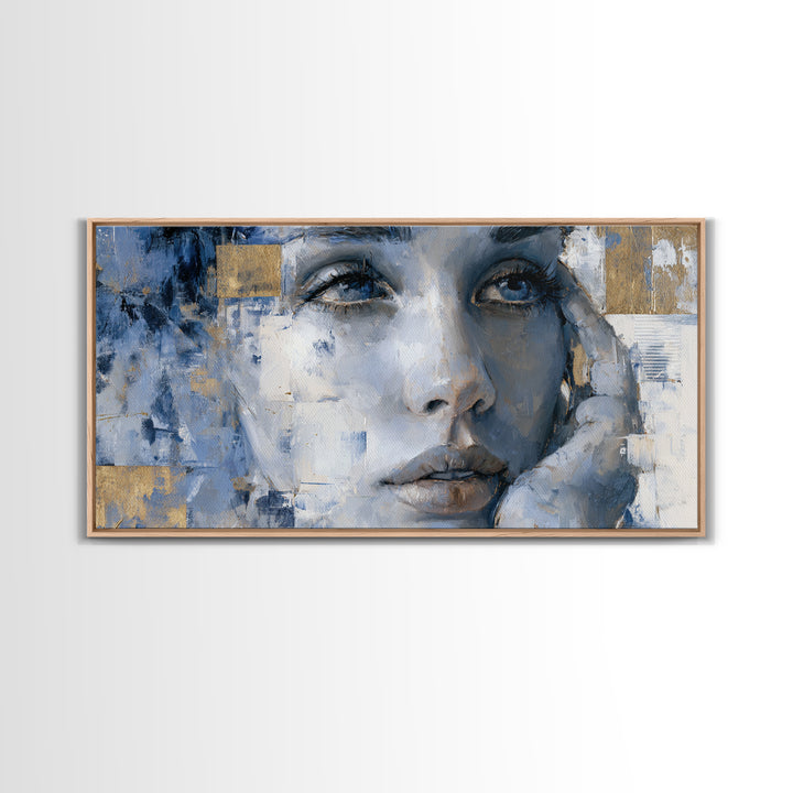 Expressive Portrait with Dramatic Light and Textured Framed Canvas Print, Art, Textured Painting, Living Room Decor, Fine Art, ART-2x1-24