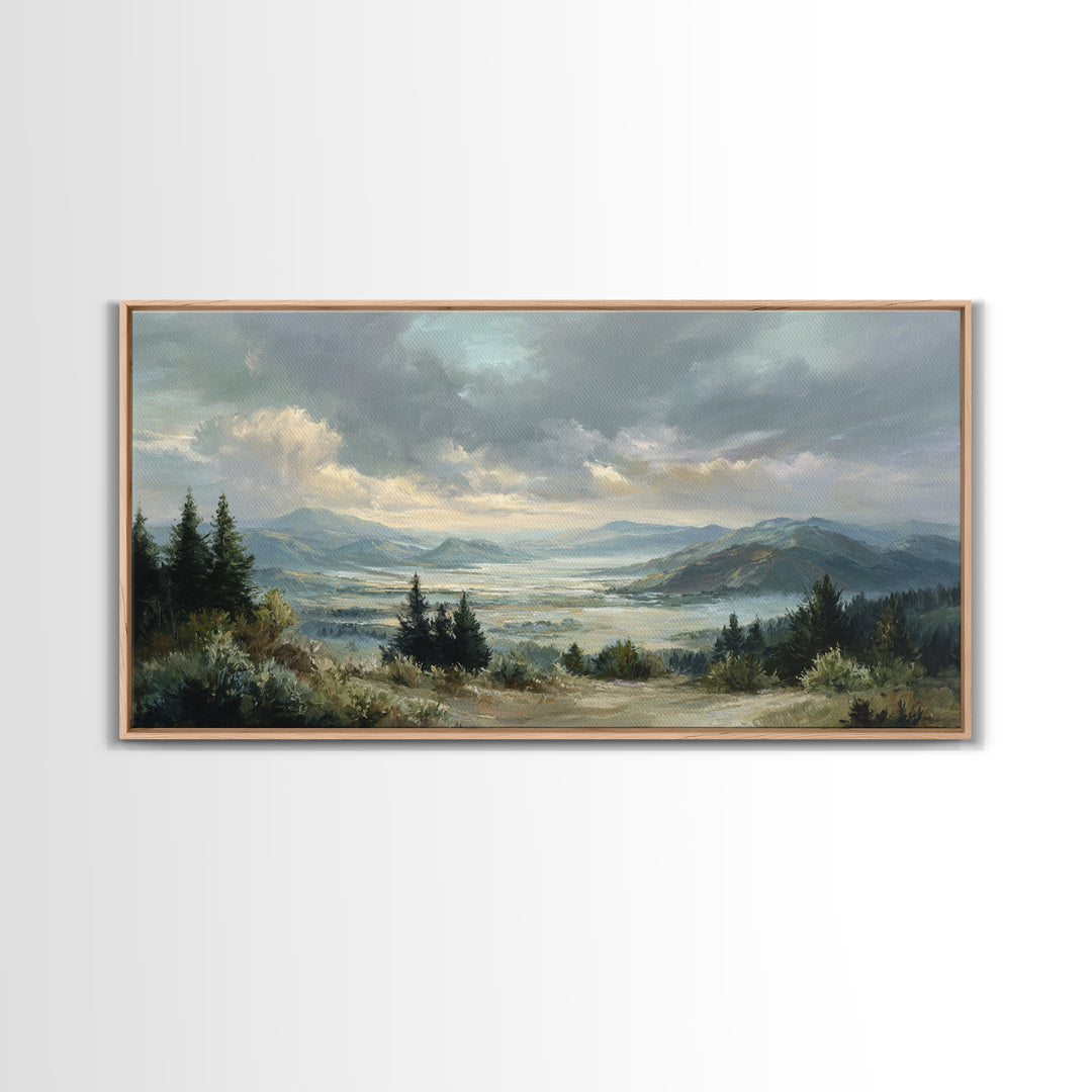 Quiet Mountain Scene Framed Canvas Print, Art, Statement Artwork, Living Room Decor, Fine Art, Digital Art, Printable Wall Art, ART-2x1-37
