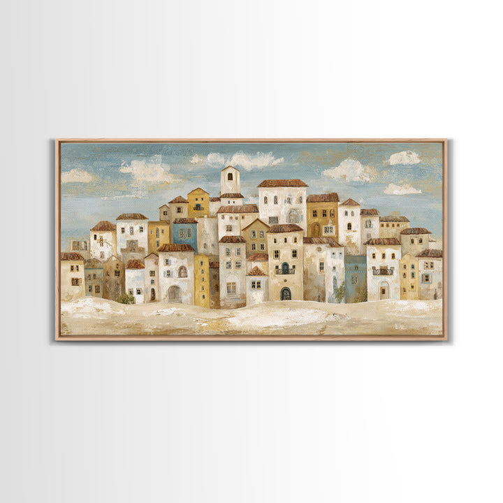 Naive Folk Art Village Framed Canvas Print, Art, Wall Art, Living Room Decor, Fine Art, Original Art, Art Nouveau, ART-2x1-40