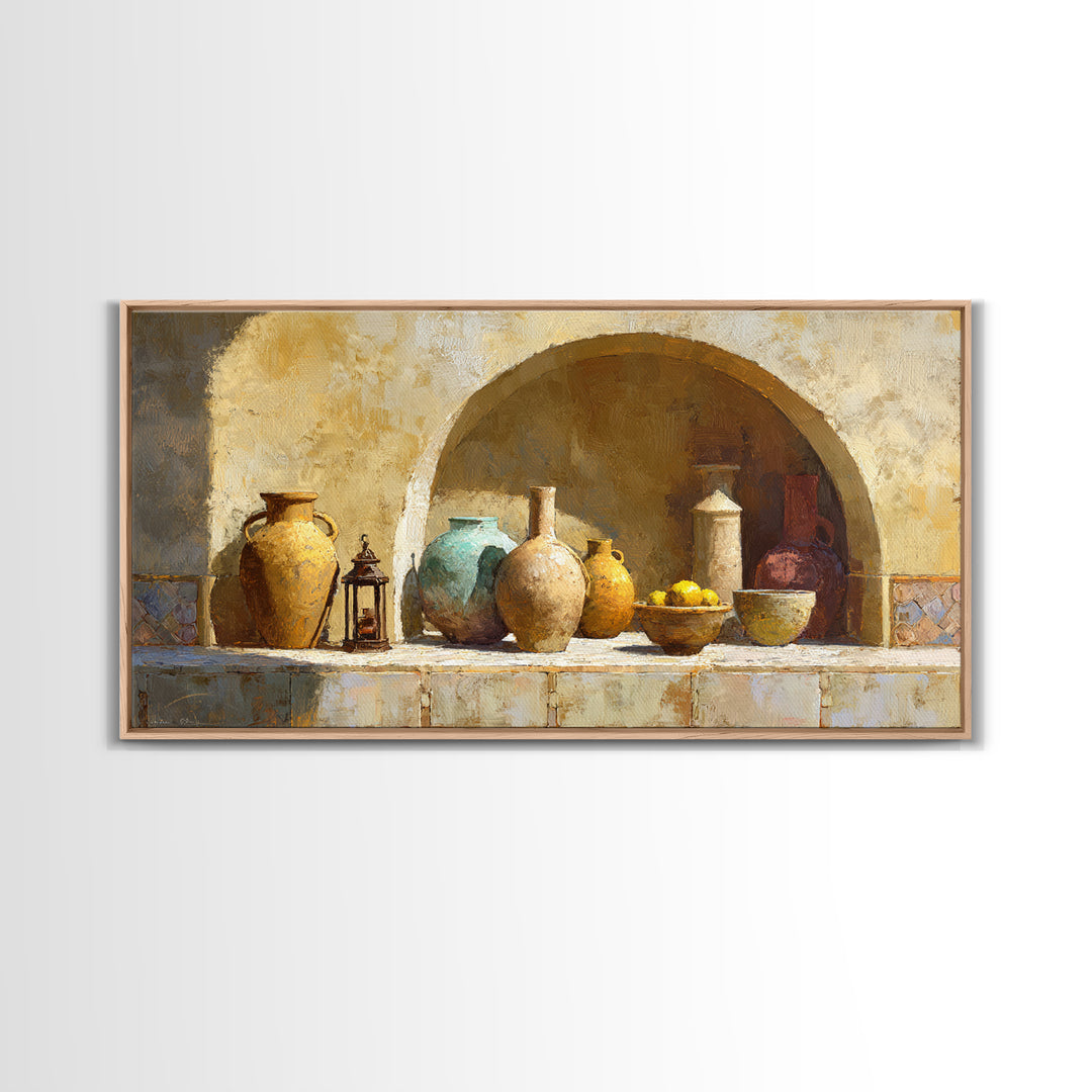 Architectural Archway in Warm Mediterranean Light Framed Canvas Print, Art, Home Decor, Living Room Decor, Fine Art, ART-2x1-42
