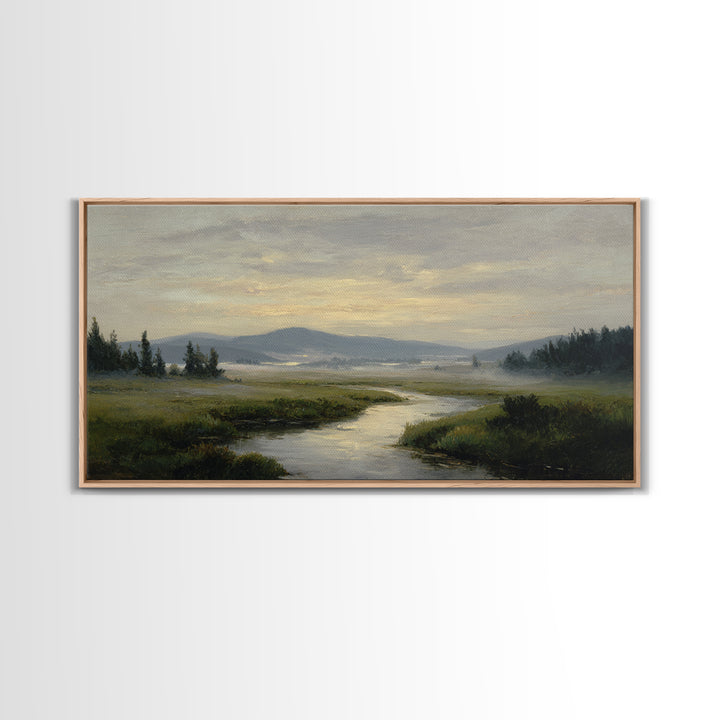 Classic Landscape with Winding River and Atmospheric Canvas Print, Art, Digital Wall Art, Living Room Decor, Fine Art, ART-2x1-47
