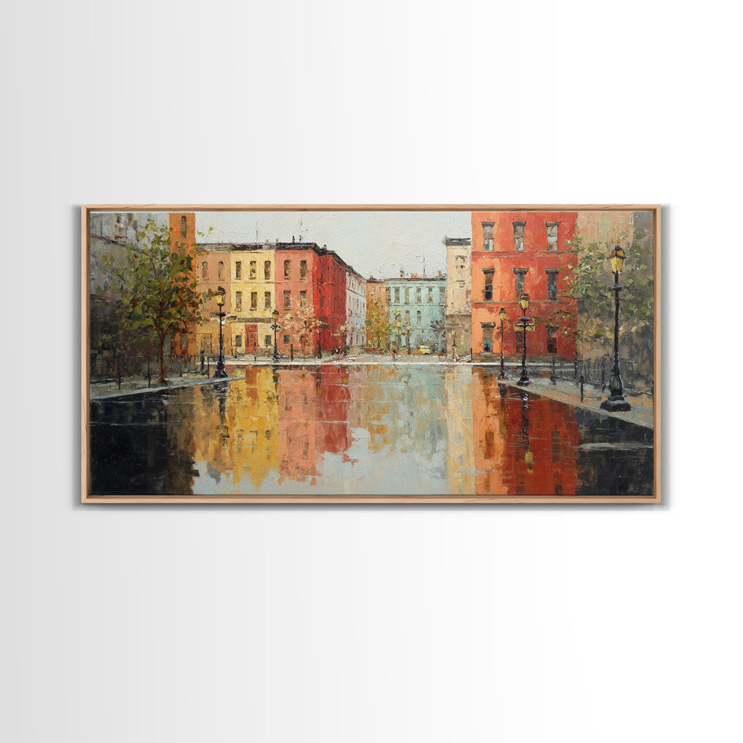 Moody City Scene Reflected Canvas Print, Art, Luxury Decor, Living Room Decor, Fine Art, Metal Wall Art, Art Commission, ART-2x1-54