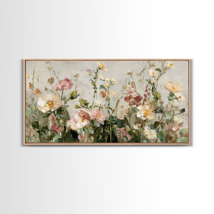 Painterly Meadow with Loose Impressionist Flowers Framed Canvas Print, Art, Canvas Art, Living Room Decor, Watercolor Art, ART-2x1-59