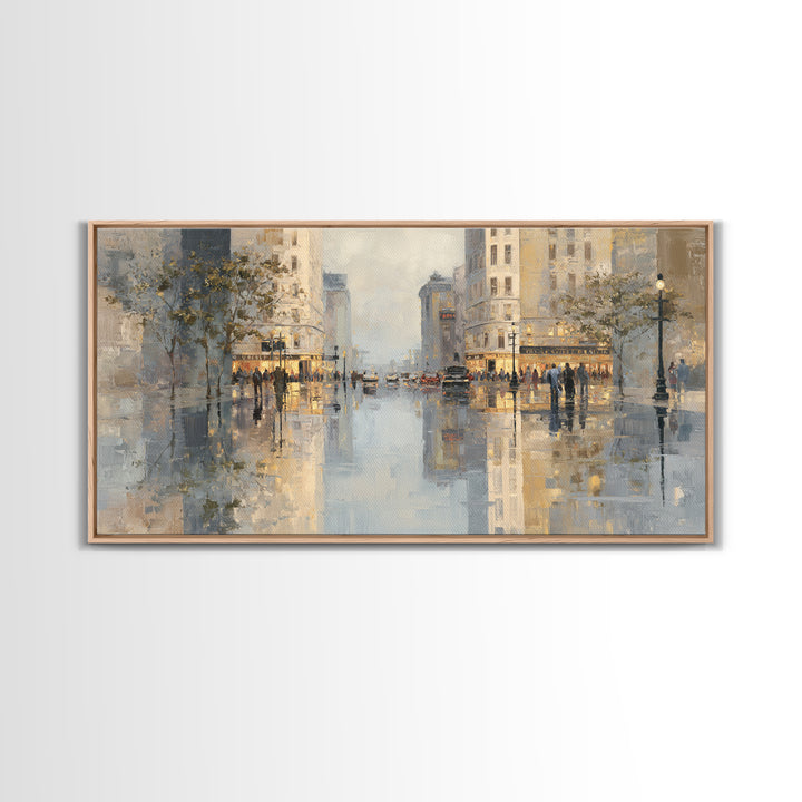 Moody City Scene Reflected Framed Canvas Print, Art, Neutral Decor, Living Room Decor, Fine Art, Art Prints, ART-2x1-6
