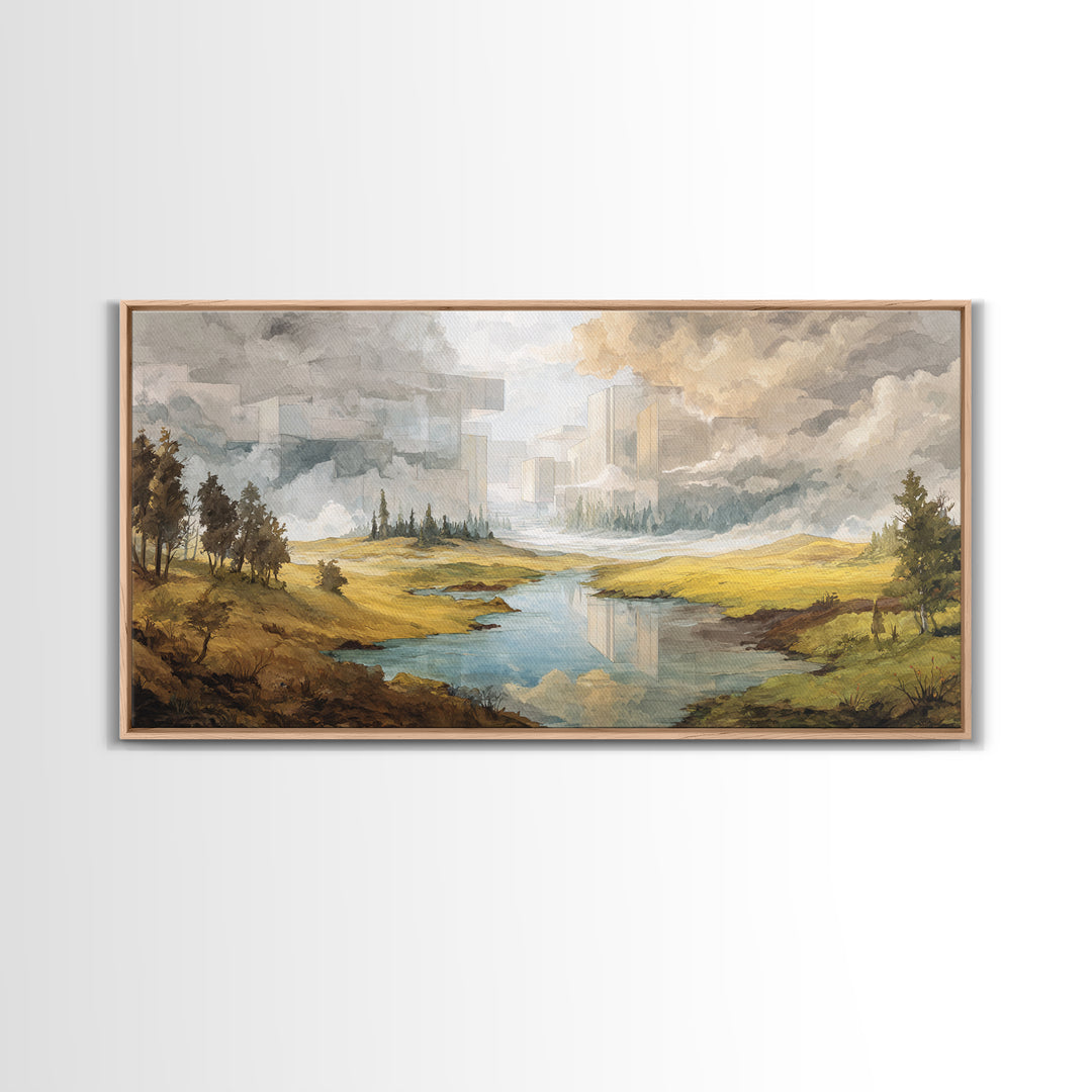 Surreal Dream Landscape Framed Canvas Print, Art, Contemporary Art, Living Room Decor, Fine Art, Art Deco, Original Art, ART-2x1-7