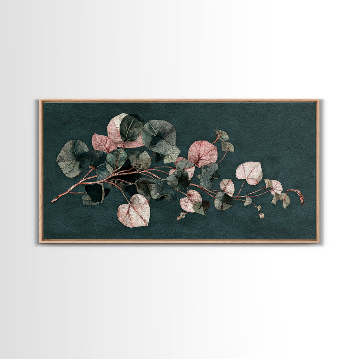 Minimal Botanical Ink Drawing on Handmade Paper Canvas Print, Art, Wall Art, Living Room Decor, Watercolor Art, ART-2x1-73