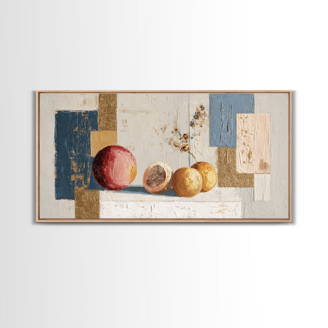 Bold Pop Fruit Composition Framed Canvas Print, Art, Abstract Art, Living Room Decor, Fine Art, Pink Wall Art, ART-2x1-84